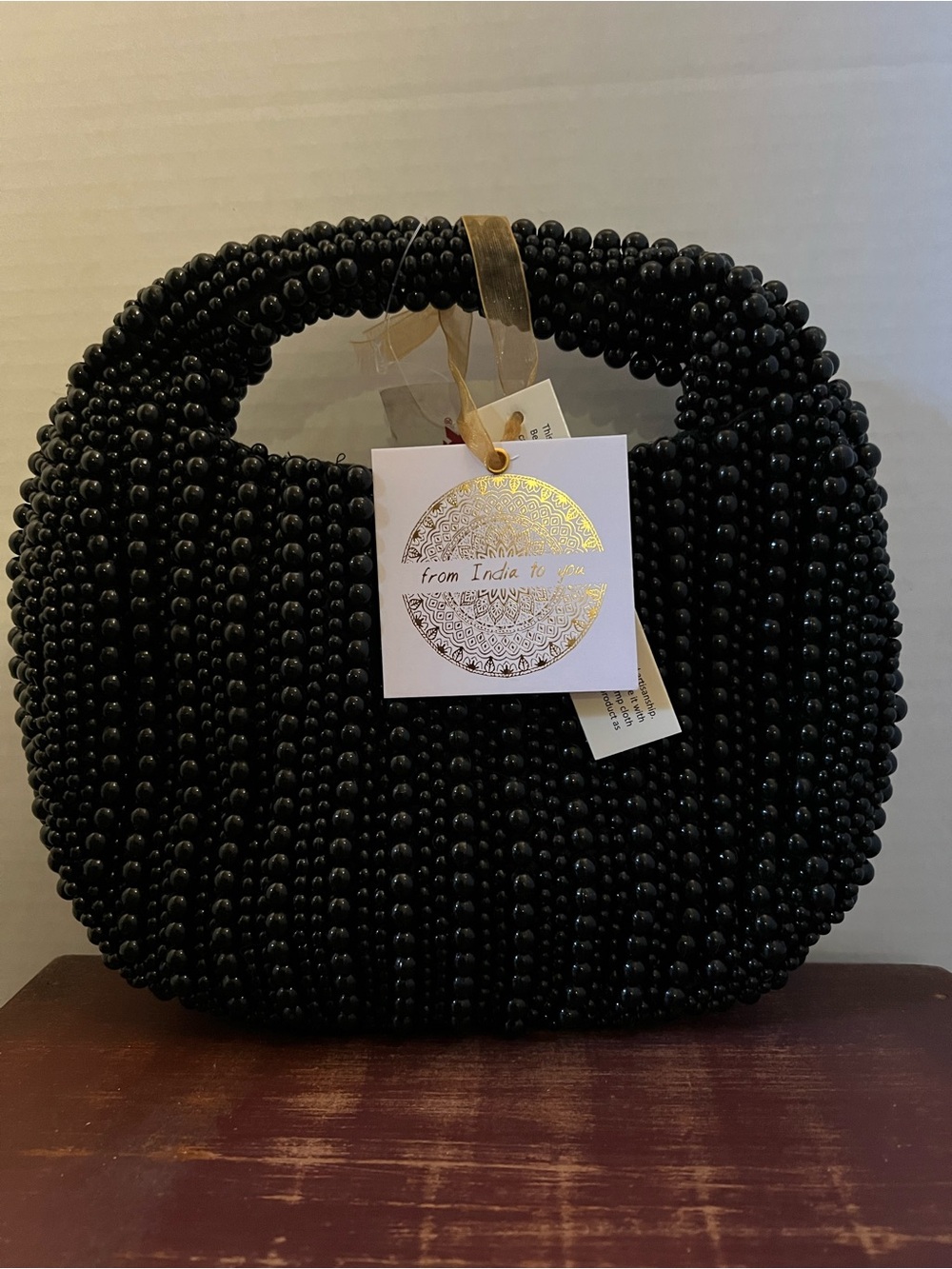 Black Beaded Handbag with Top Handle